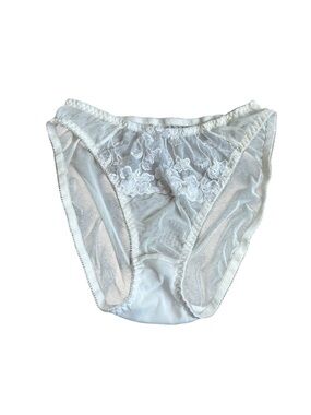 Vintage Delicates Sheer Mesh High Cut Bikini Panty Lace Trim Bow Size Medium